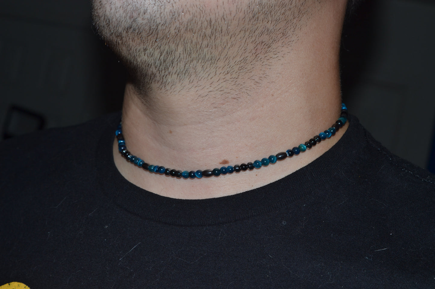 Blue Tiger’s Eye, Hematite & Black Onyx Choker – Grounding & Focused Energy (16”)