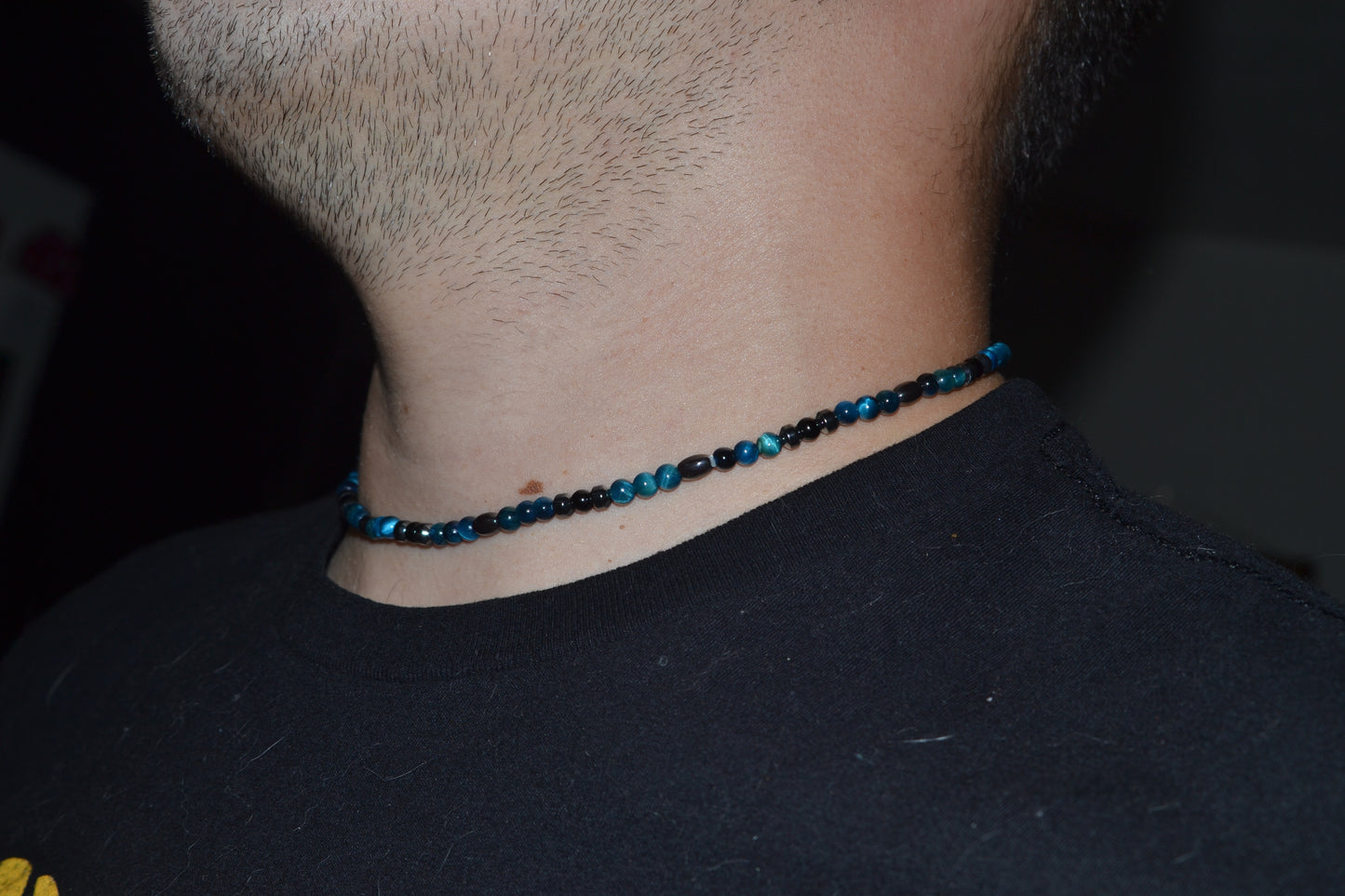 Blue Tiger’s Eye, Hematite & Black Onyx Choker – Grounding & Focused Energy (16”)