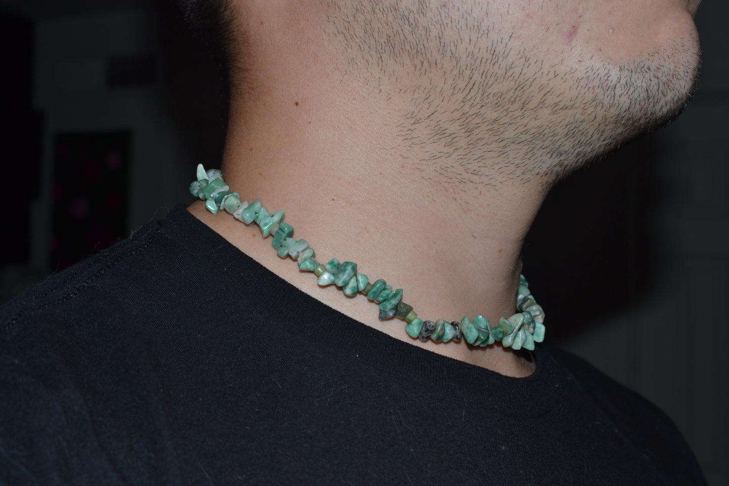 Spotted Green Jasper & Jade Choker β Masculine Grounding & Warrior Energy (16")