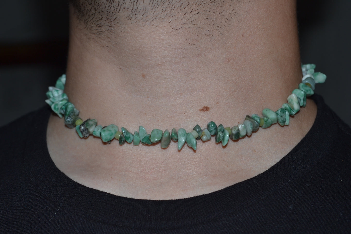 Spotted Green Jasper & Jade Choker β Masculine Grounding & Warrior Energy (16")
