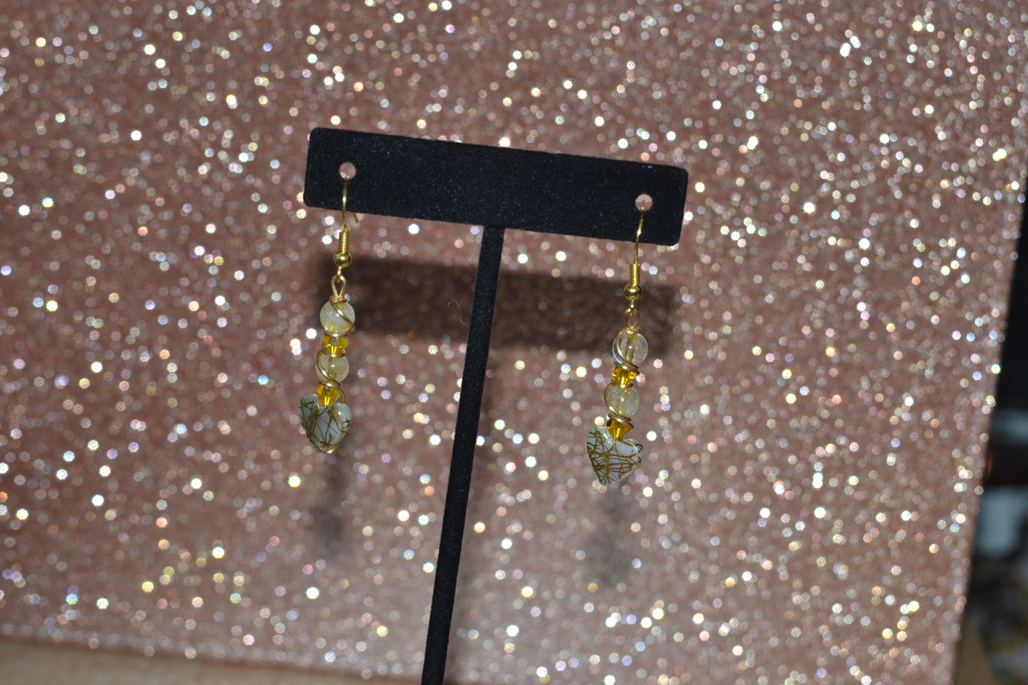 π Heart of Gold Earrings β Citrine & Mother of Pearl