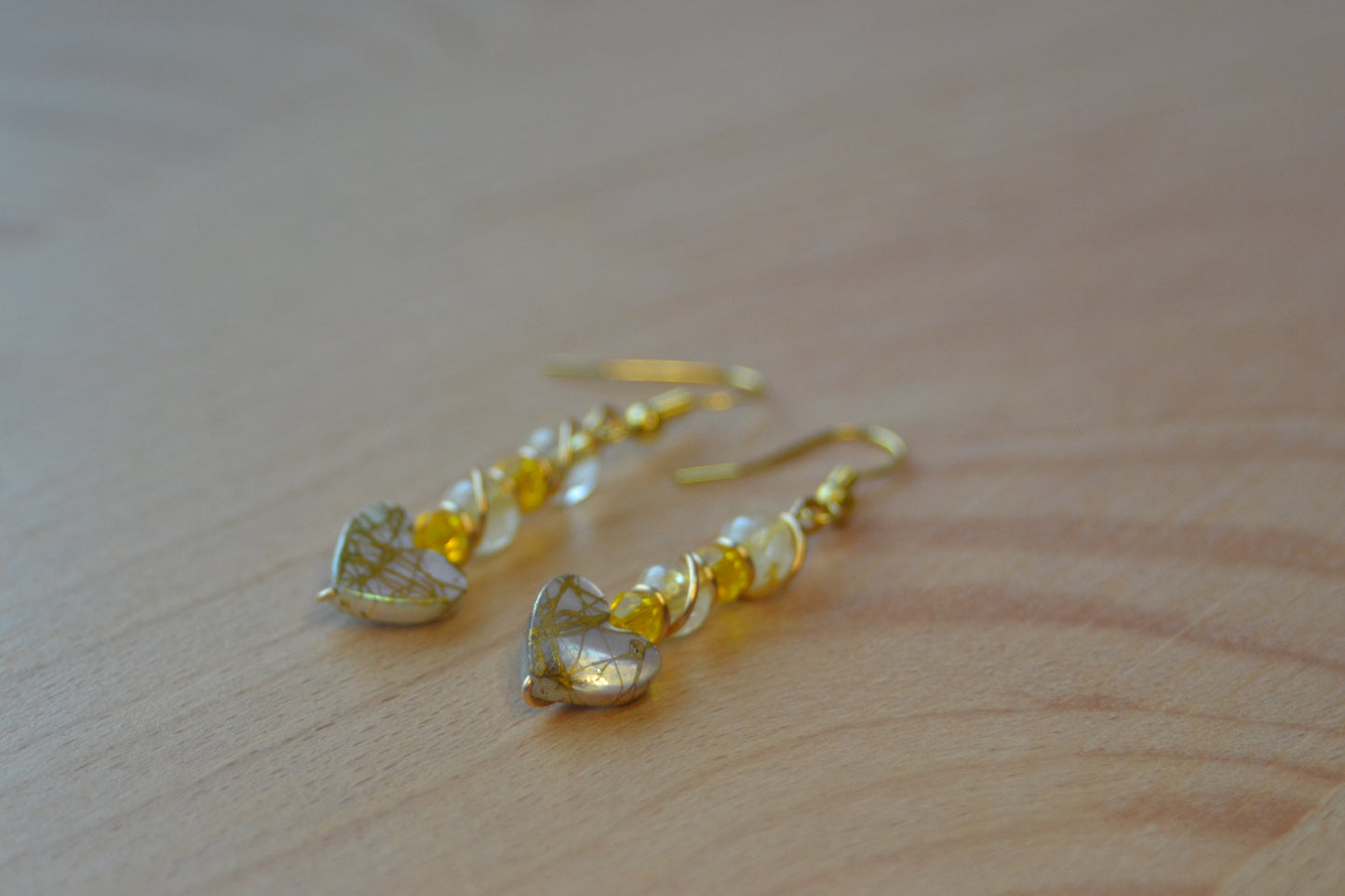 π Heart of Gold Earrings β Citrine & Mother of Pearl