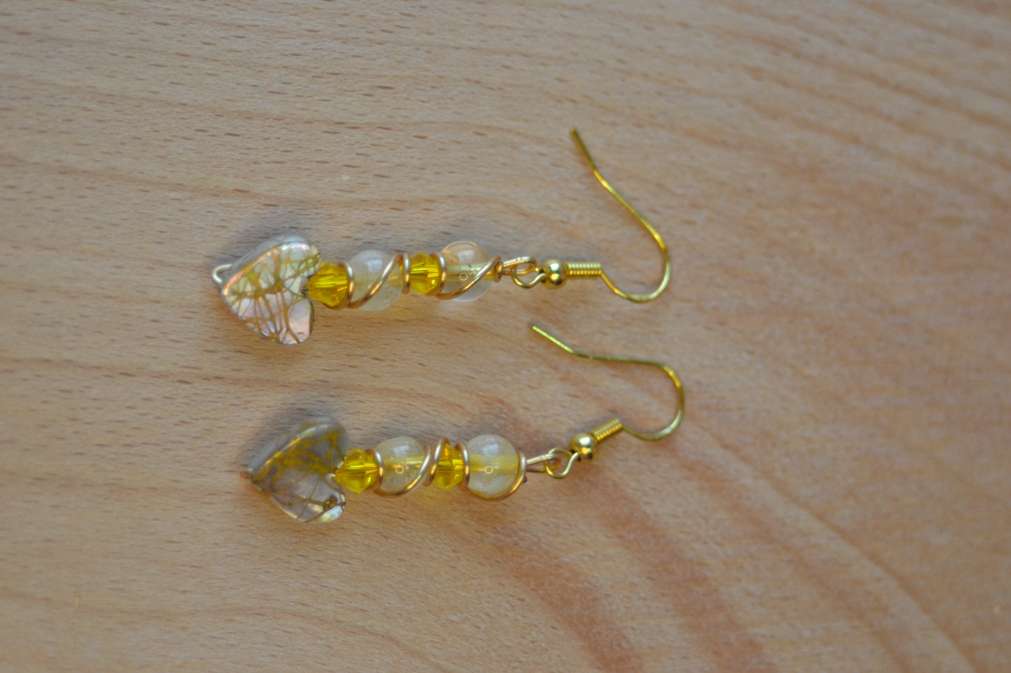π Heart of Gold Earrings β Citrine & Mother of Pearl