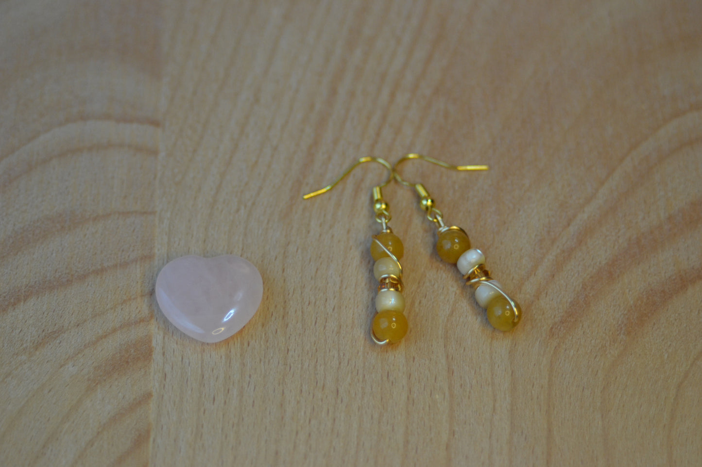 🌼 Harmony Flow Earrings – Yellow Jade & Mother of Pearl
