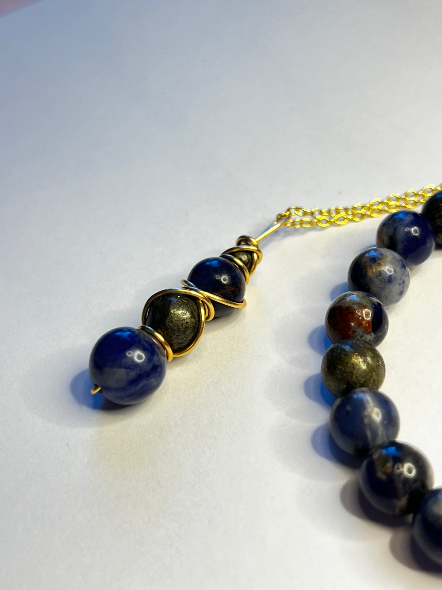 Sodalite & Pyrite Gold-Plated Set (Bracelet, Earrings & Necklace)