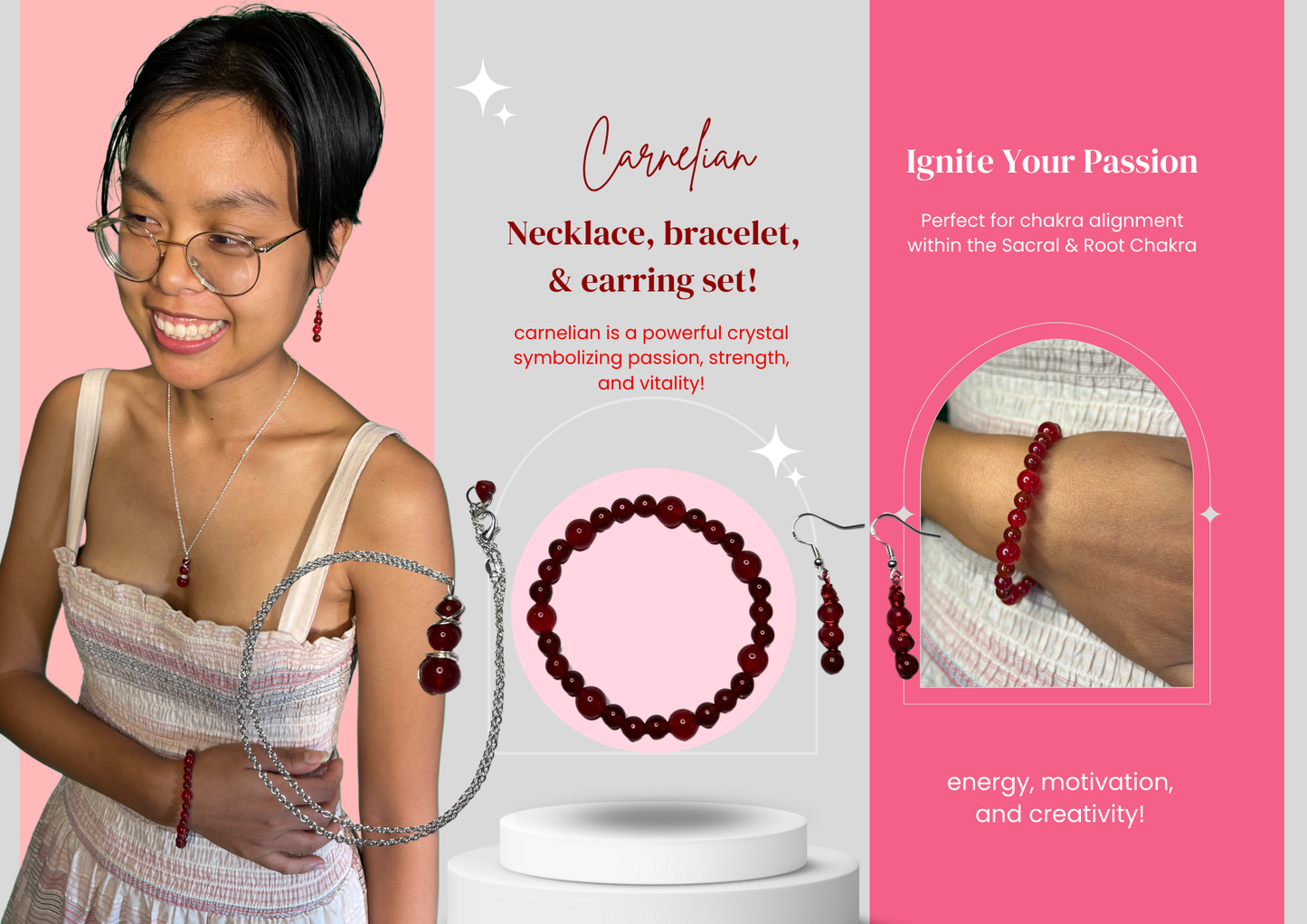 π₯ Sacred Spark β Cherry Quartz & Carnelian Jewelry Set