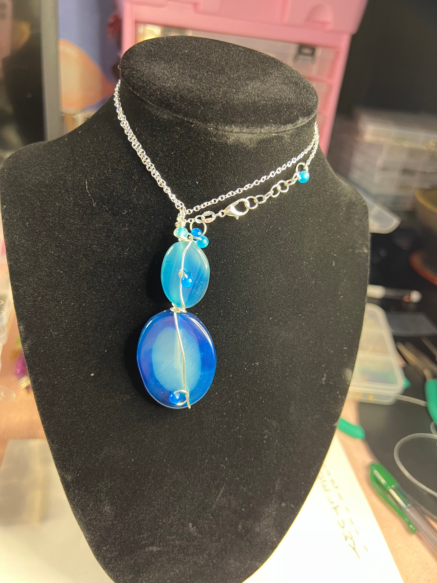 Blue Lace Agate Necklace (20”)