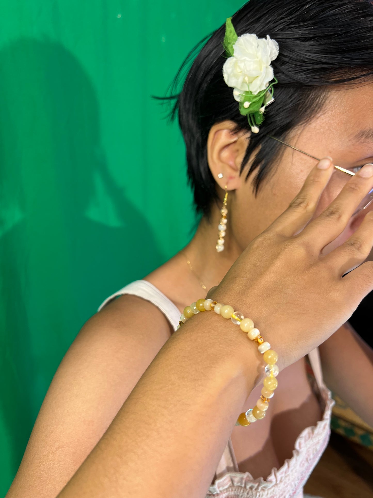 🌞 Citrine & Mother of Pearl Gracelettes Set – “Sunlit Serenity”