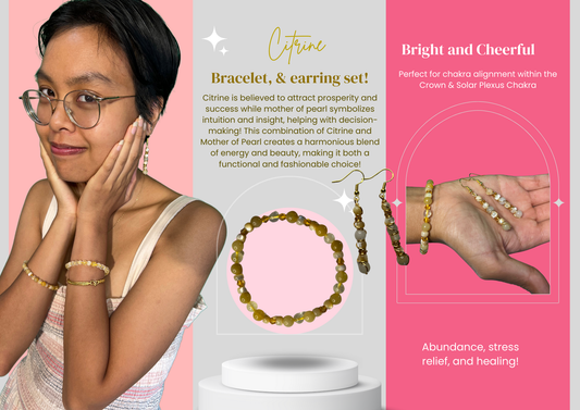 🌞 Citrine & Mother of Pearl Gracelettes Set – “Sunlit Serenity”