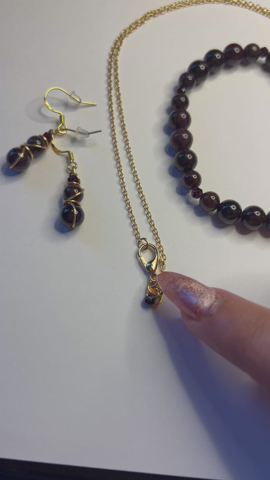 Garnet Radiance — Gold-Plated Garnet Set (Earrings, Necklace & Bracelet)