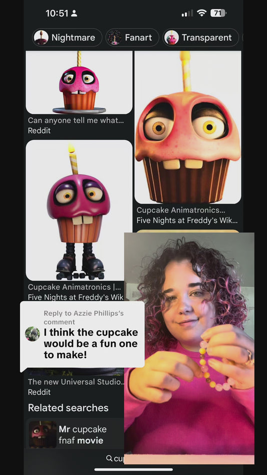 🧁 Cupcake Bracelet – FNaF Inspired | Rose Quartz, Strawberry Quartz & Yellow Calcite