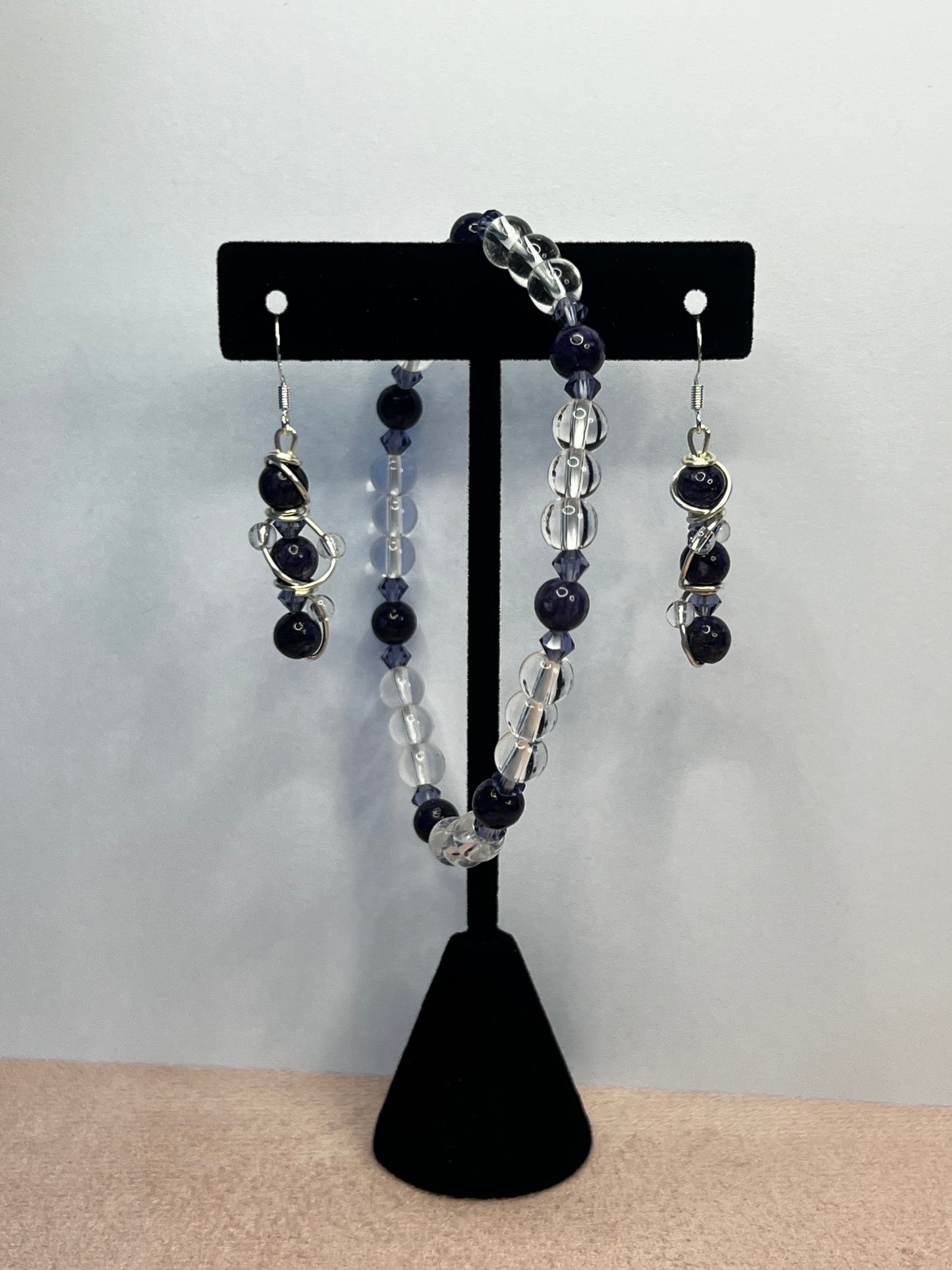 Lepidolite & Clear Quartz Bracelet + Earring Set