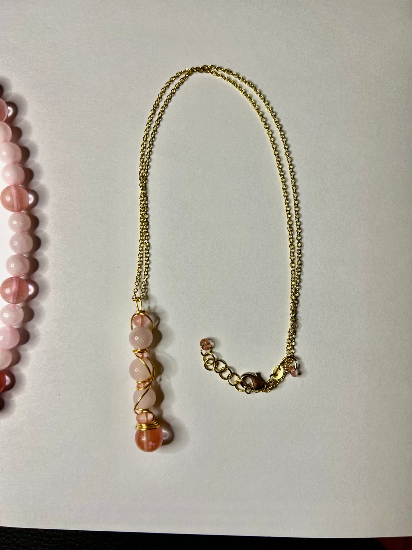 Cherry Quartz & Rose Quartz Set with Choker, Bracelet, Earrings, Necklace