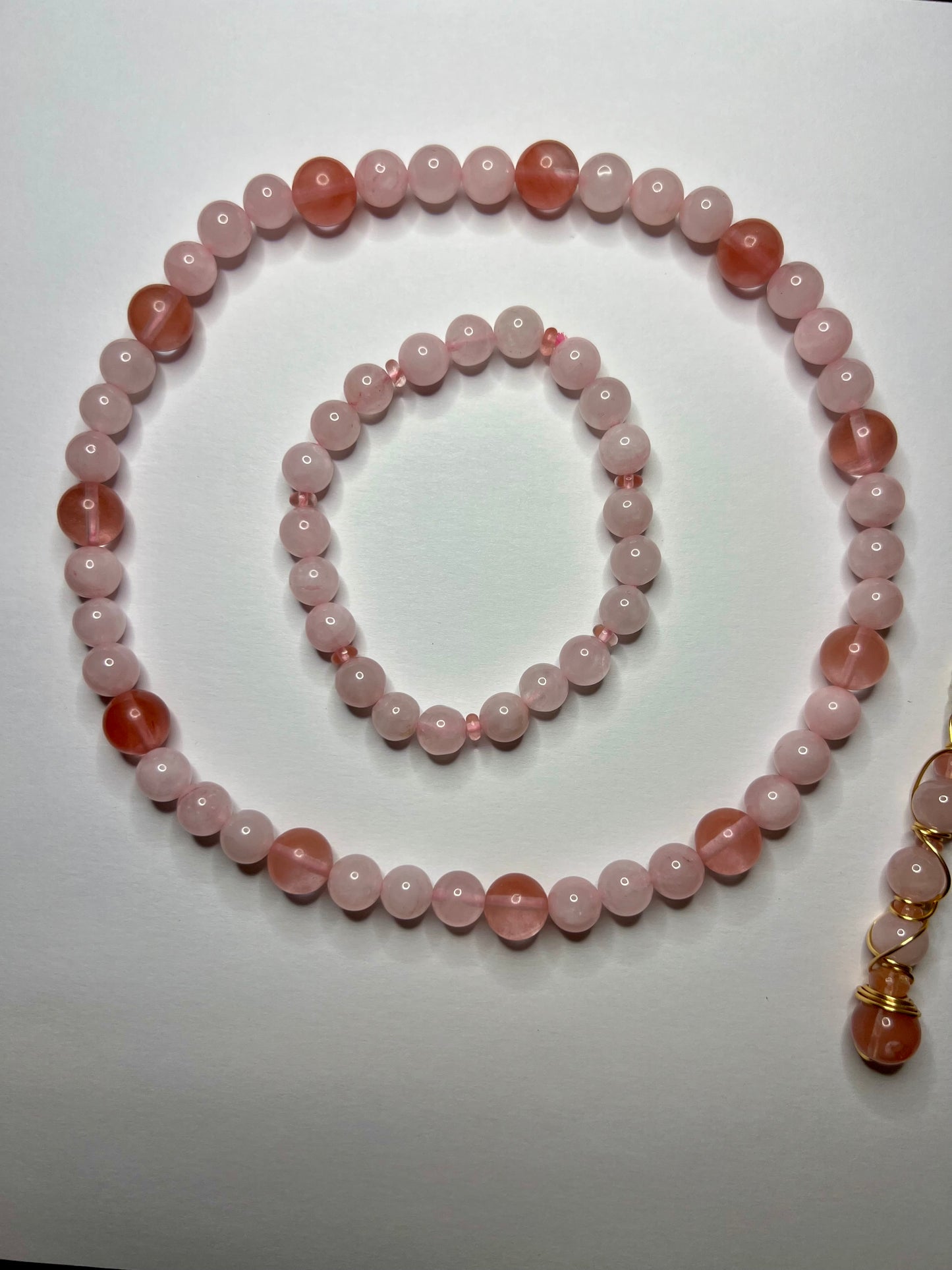 Cherry Quartz & Rose Quartz Set with Choker, Bracelet, Earrings, Necklace