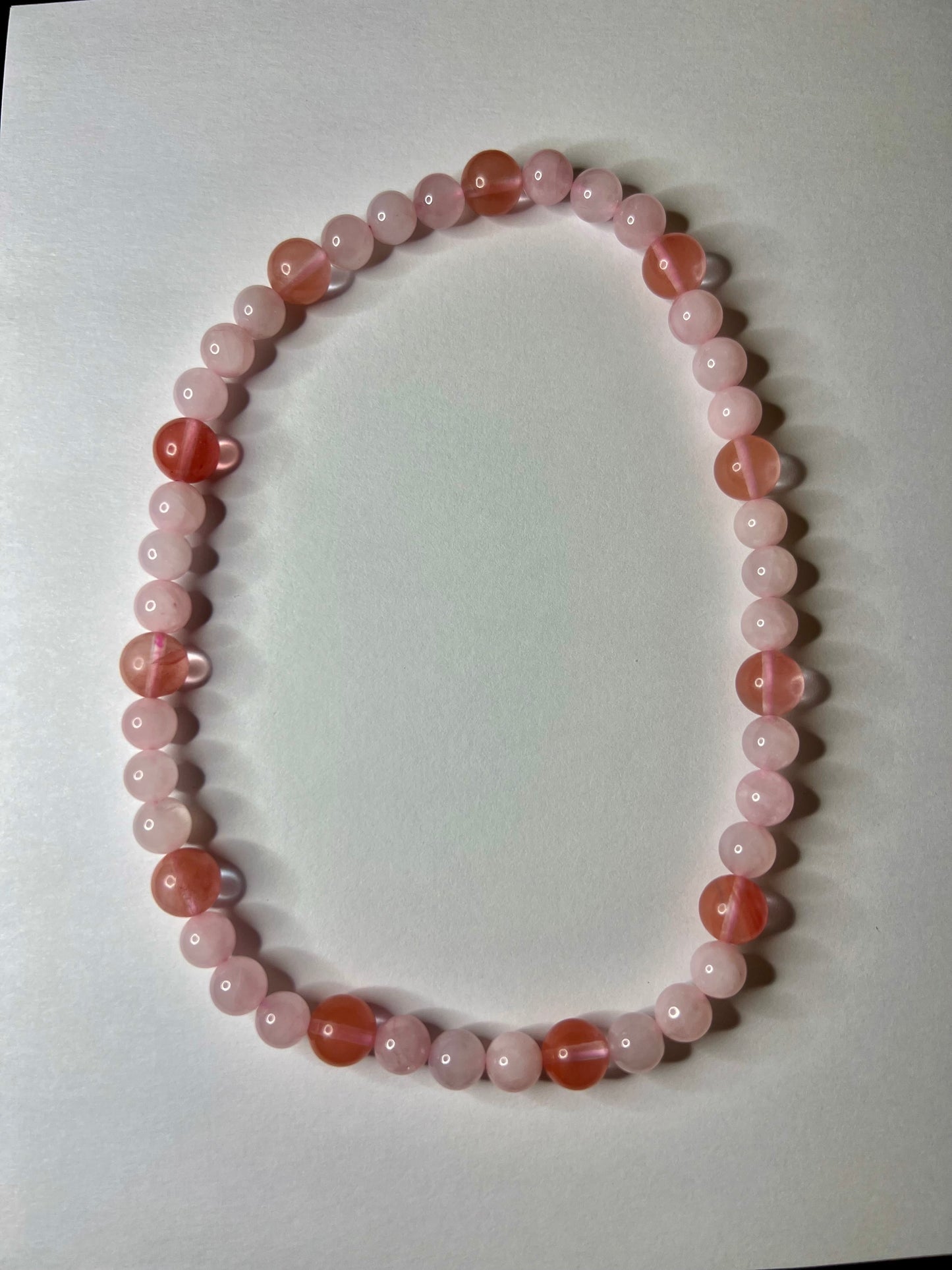 Cherry Quartz & Rose Quartz Set with Choker, Bracelet, Earrings, Necklace