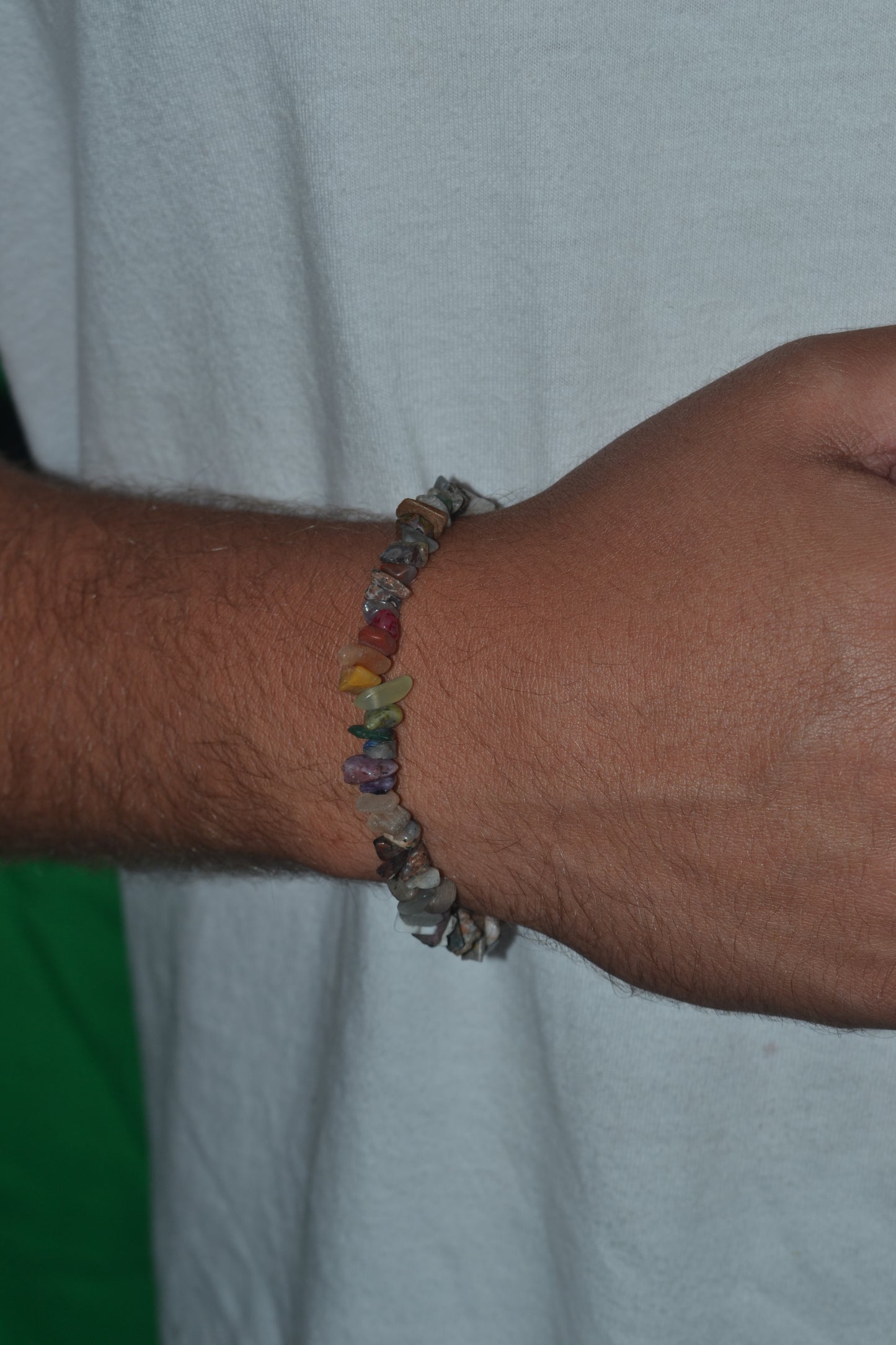 Subtle Rainbow Jasper Chip Bracelet – Grounding with Grey Jasper & Rainbow Center