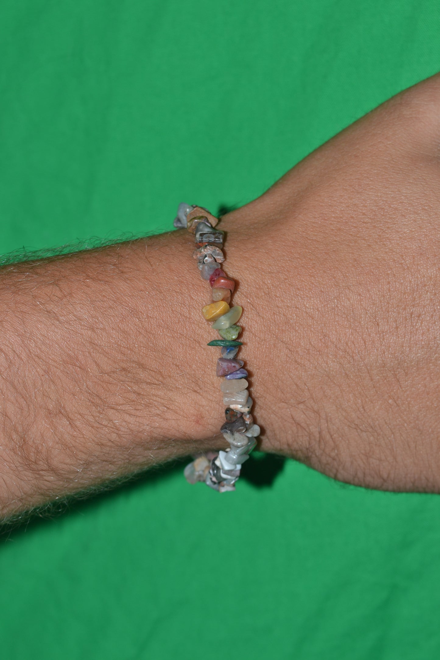 Subtle Rainbow Jasper Chip Bracelet – Grounding with Grey Jasper & Rainbow Center