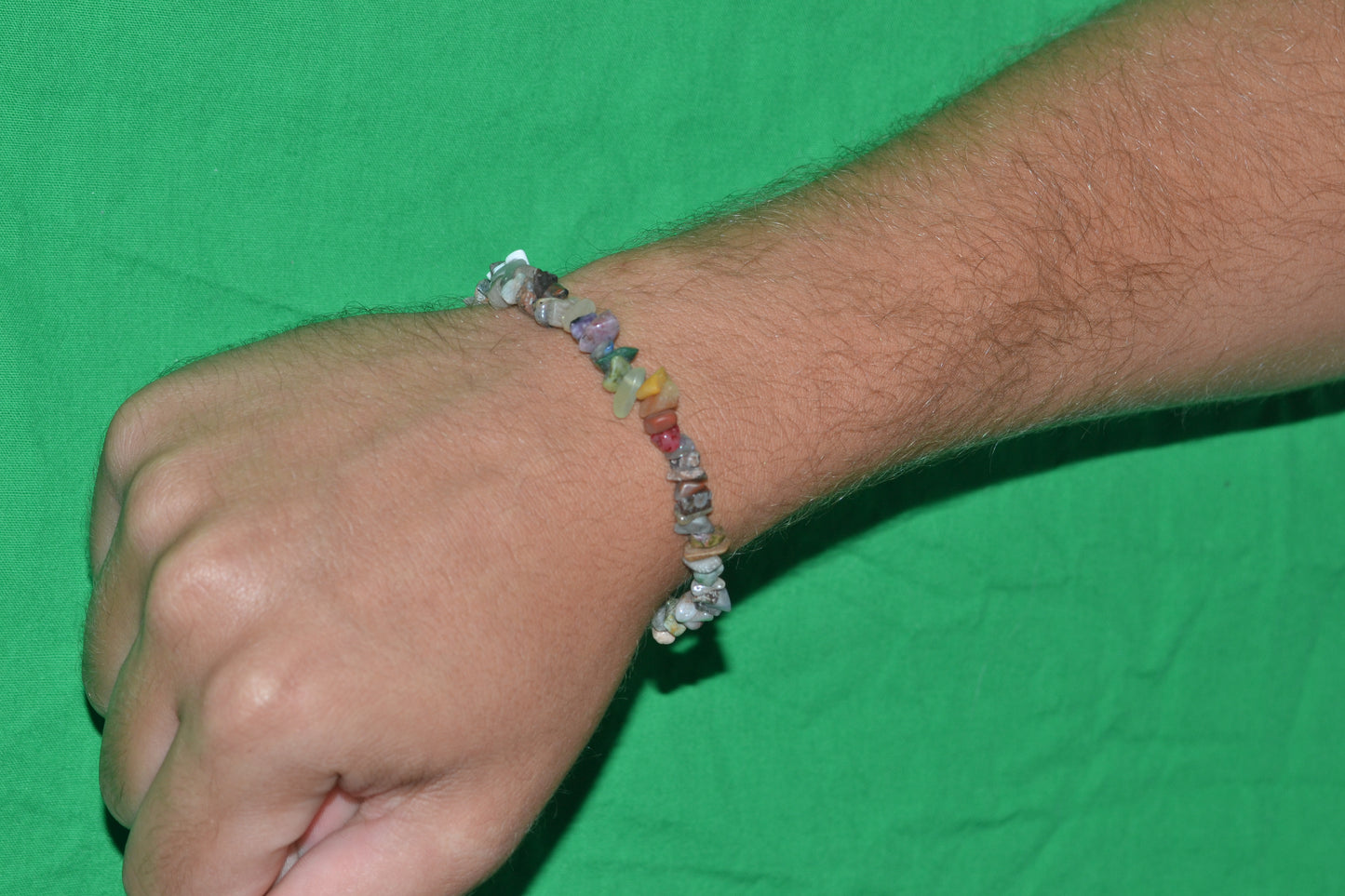Subtle Rainbow Jasper Chip Bracelet – Grounding with Grey Jasper & Rainbow Center