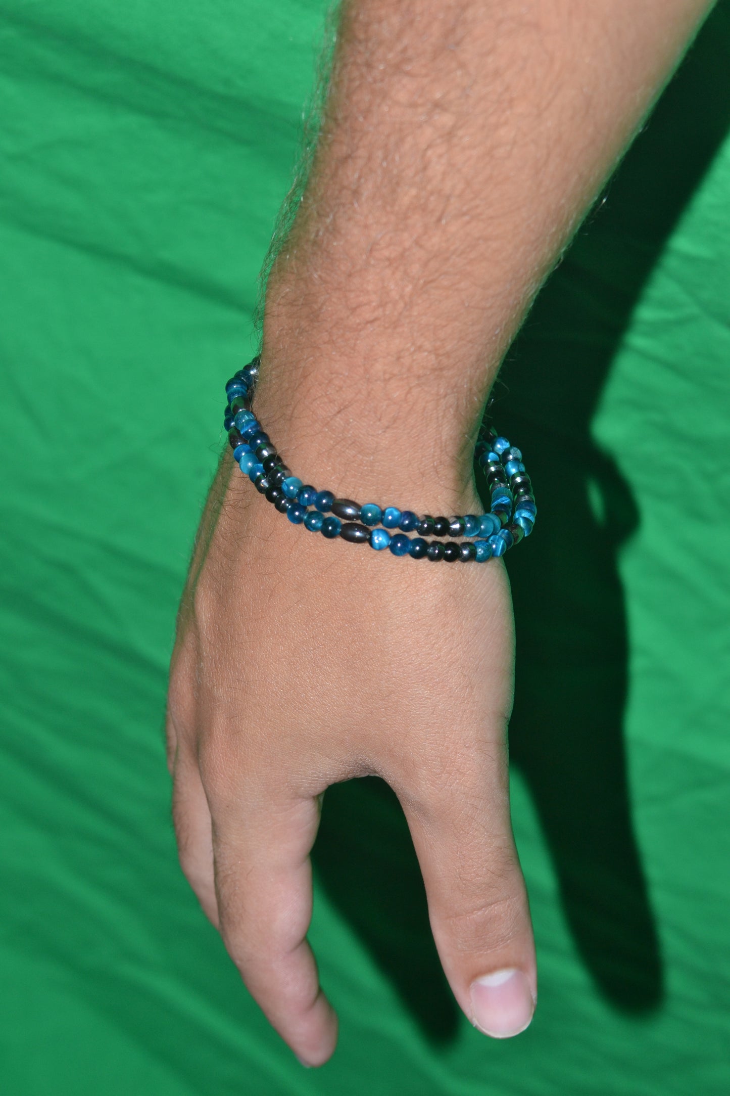 Blue Tiger’s Eye, Hematite & Black Onyx Choker – Grounding & Focused Energy (16”)