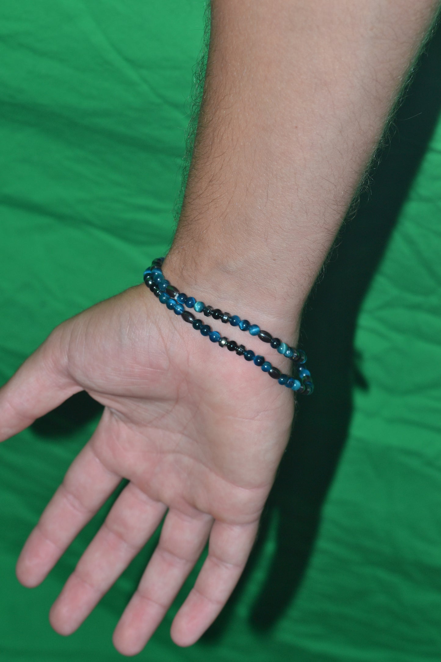 Blue Tiger’s Eye, Hematite & Black Onyx Choker – Grounding & Focused Energy (16”)
