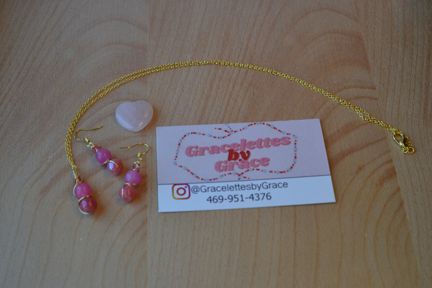 Pink Jade & Gold Set – Heart-Centered Confidence & Grace (925 Necklace + Earrings)