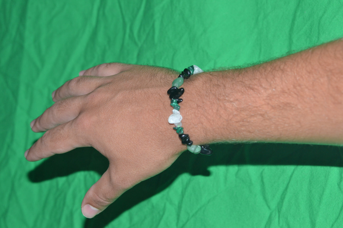 Masculine Energy Chip Bead Bracelet – Onyx, Quartz, Malachite & Aventurine