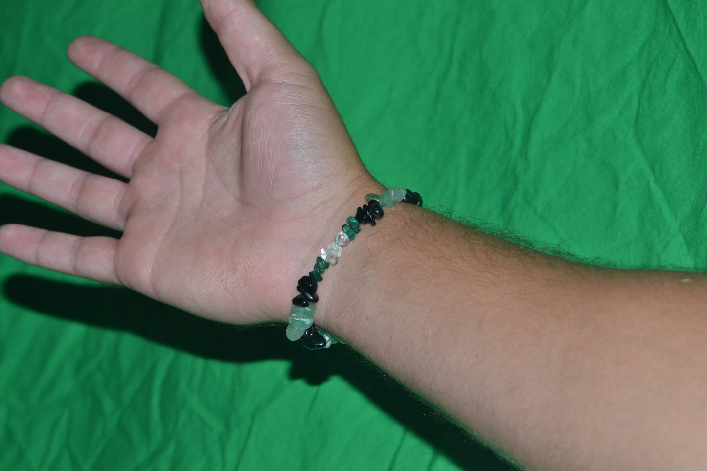Masculine Energy Chip Bead Bracelet – Onyx, Quartz, Malachite & Aventurine