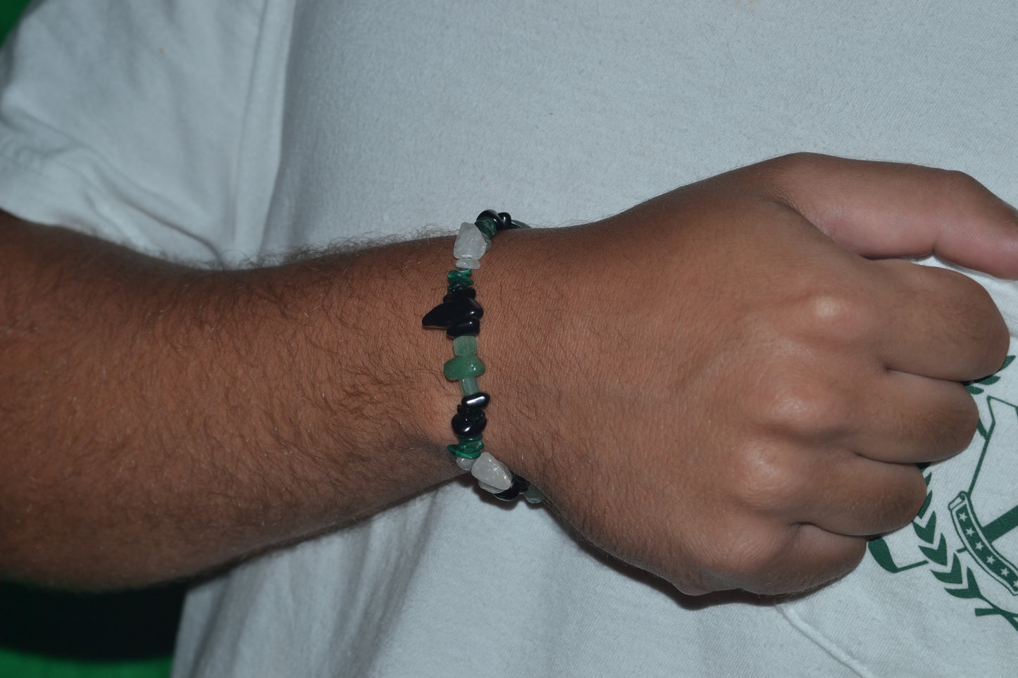 Masculine Energy Chip Bead Bracelet – Onyx, Quartz, Malachite & Aventurine