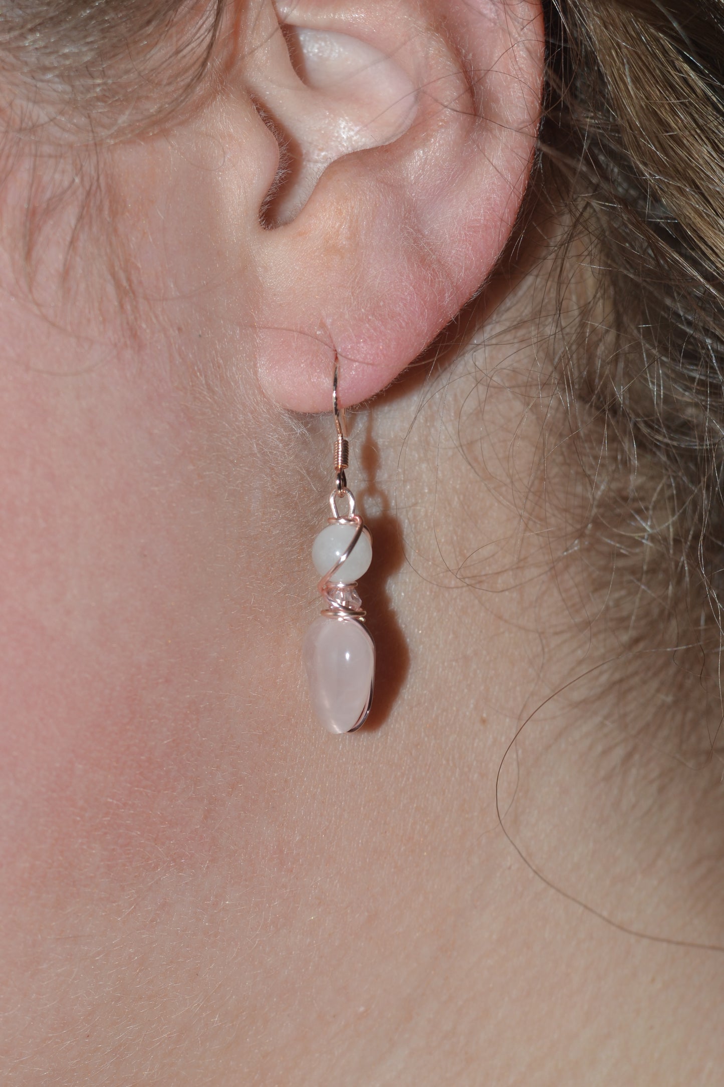 Rose Gold Rose Quartz Heart Earrings & Bracelet Set – Love & Sweetness