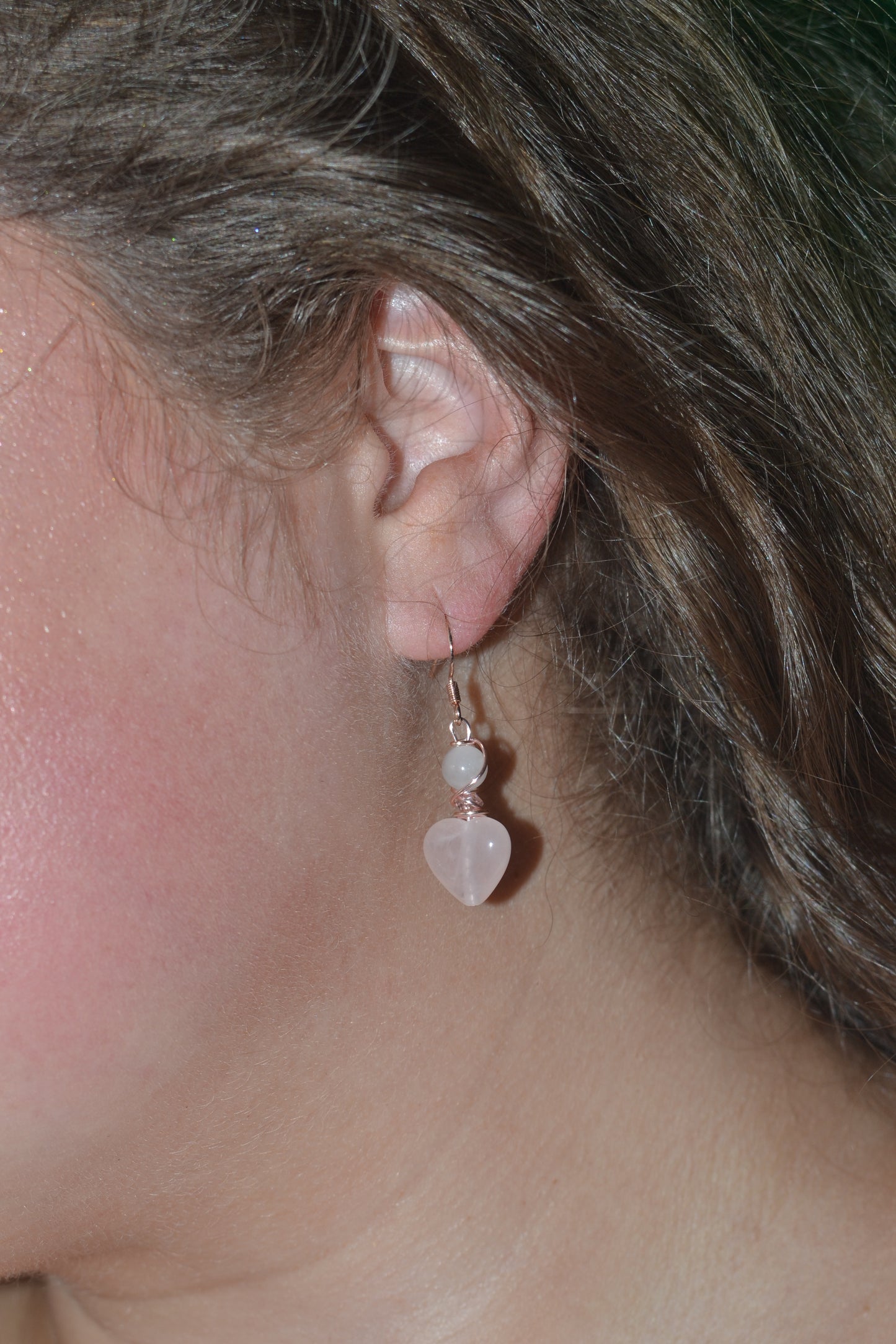 Rose Gold Rose Quartz Heart Earrings & Bracelet Set – Love & Sweetness