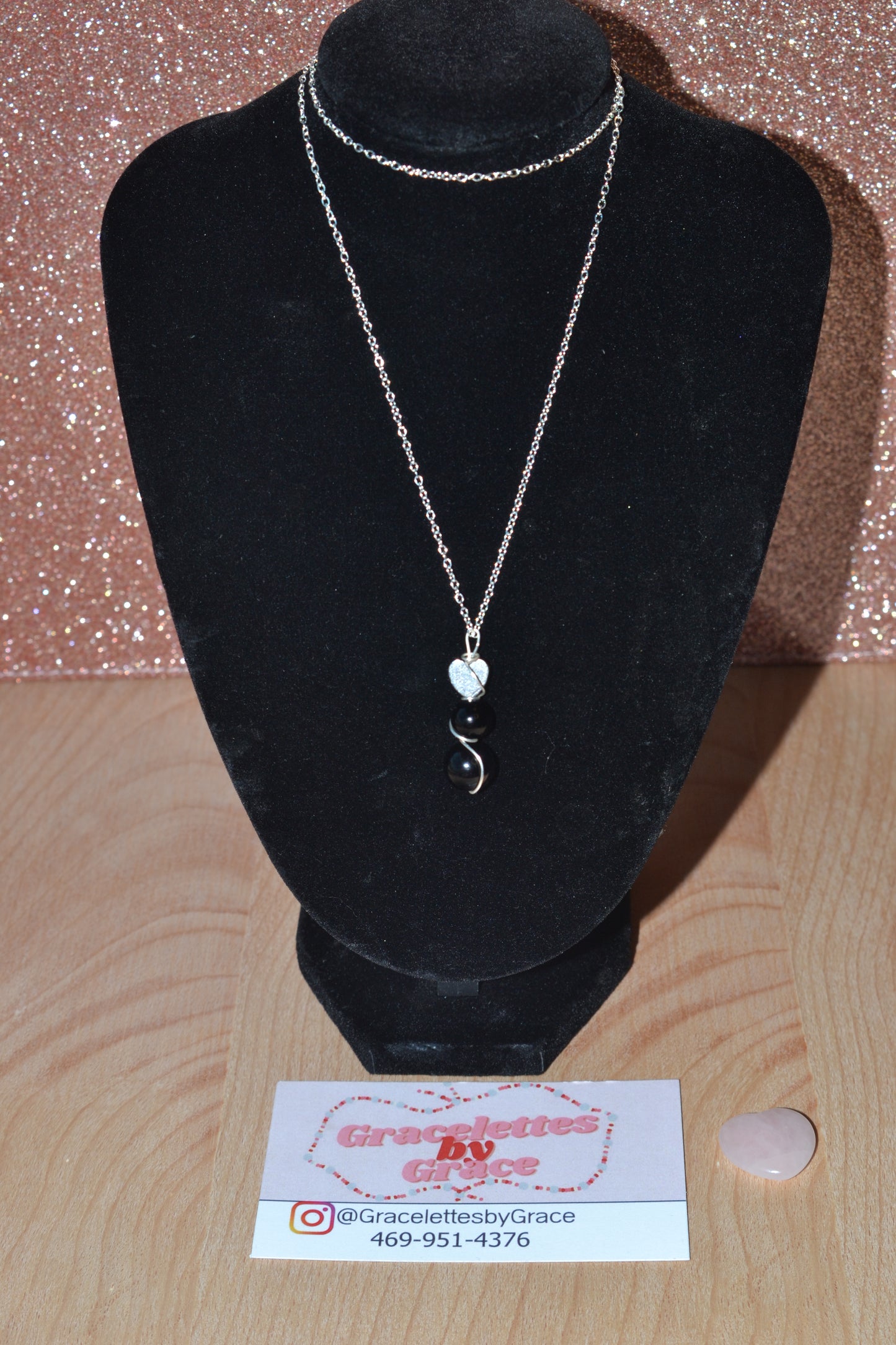 Black Onyx & Mother of Pearl Necklace – Protection, Power & Intuition