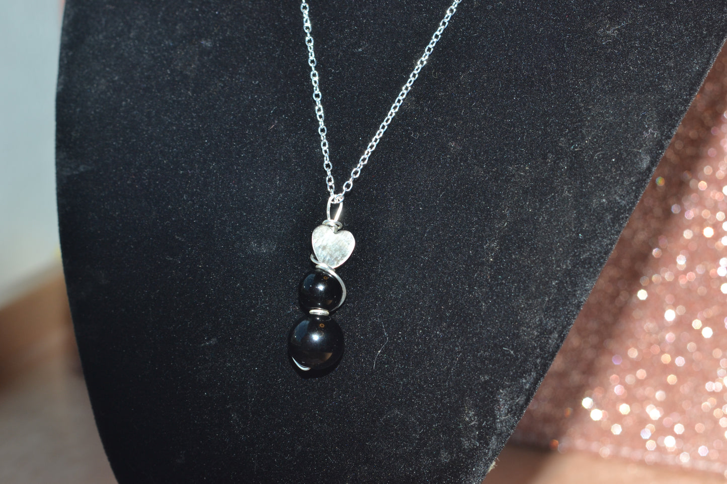 Black Onyx & Mother of Pearl Necklace – Protection, Power & Intuition