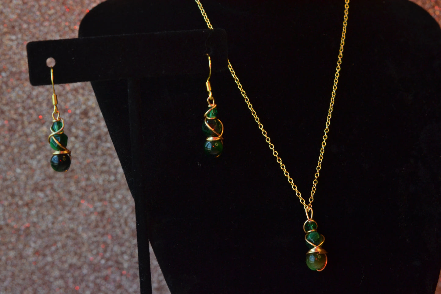 Green Tiger’s Eye & Gold Set – Power, Focus & Abundance (925 Necklace + Earrings)