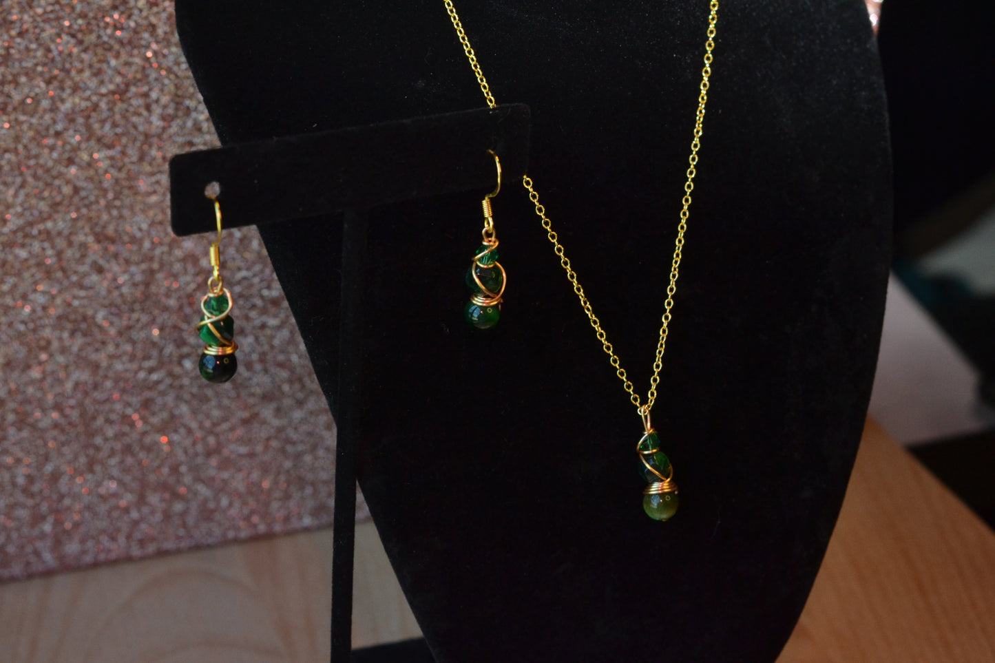 Green Tiger’s Eye & Gold Set – Power, Focus & Abundance (925 Necklace + Earrings)