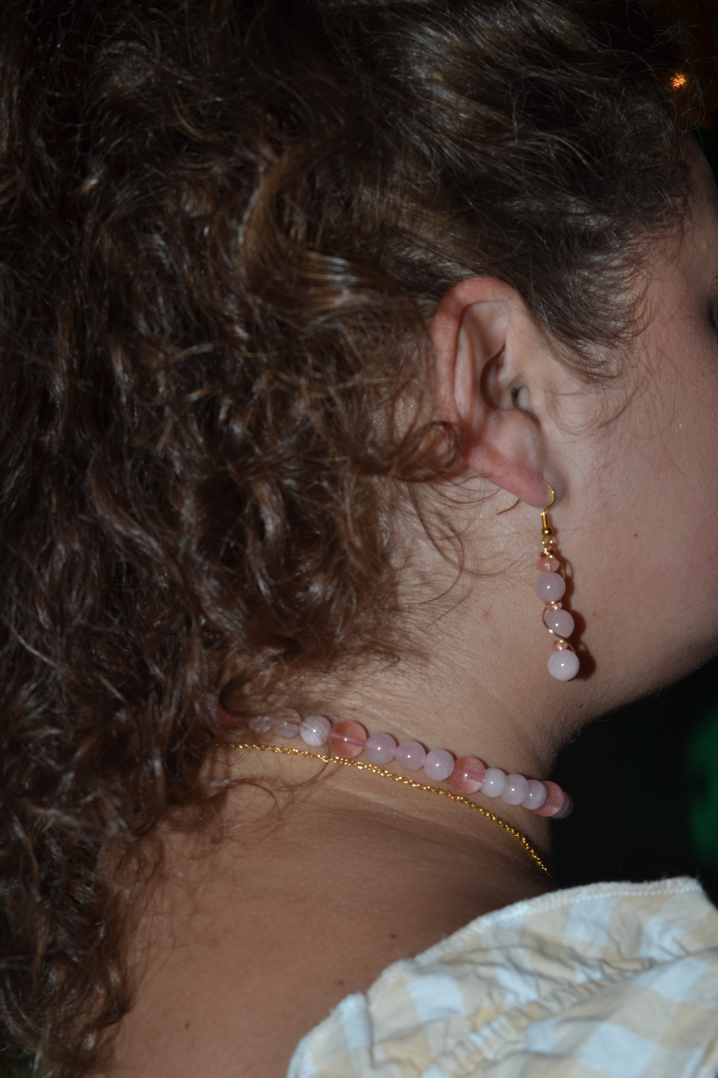 Cherry Quartz & Rose Quartz Set with Choker, Bracelet, Earrings, Necklace