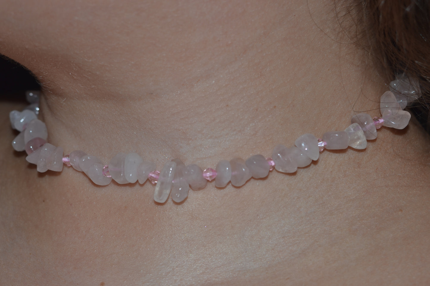 Rose Quartz Chip Bead Choker – Confidence & Heart Protection Necklace