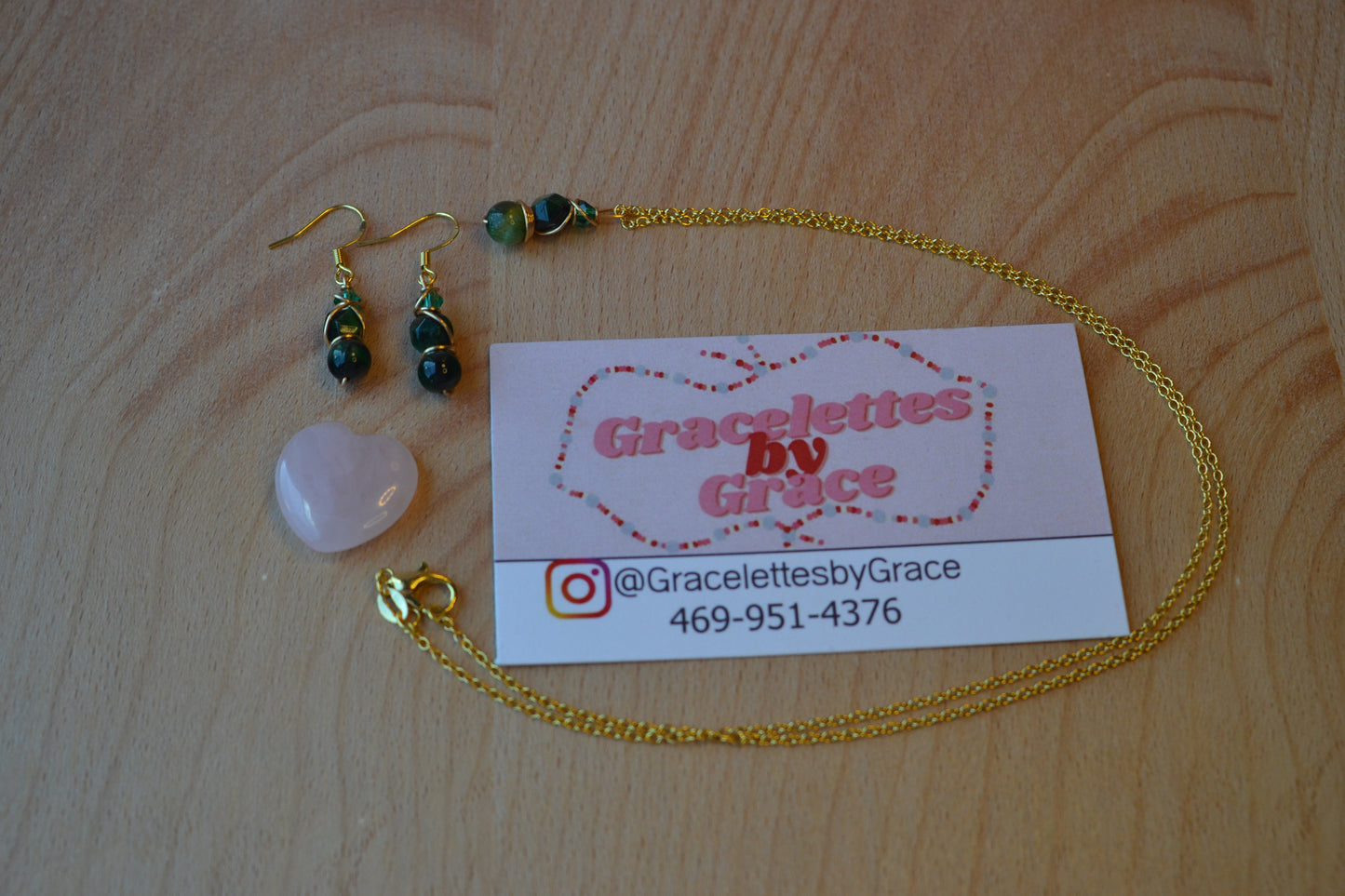 Green Tiger’s Eye & Gold Set – Power, Focus & Abundance (925 Necklace + Earrings)