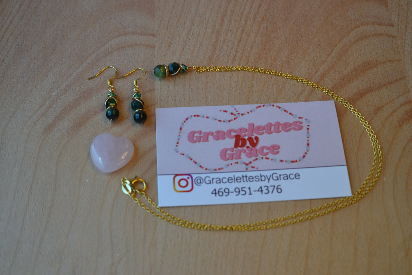 Green Tiger’s Eye & Gold Set – Power, Focus & Abundance (925 Necklace + Earrings)