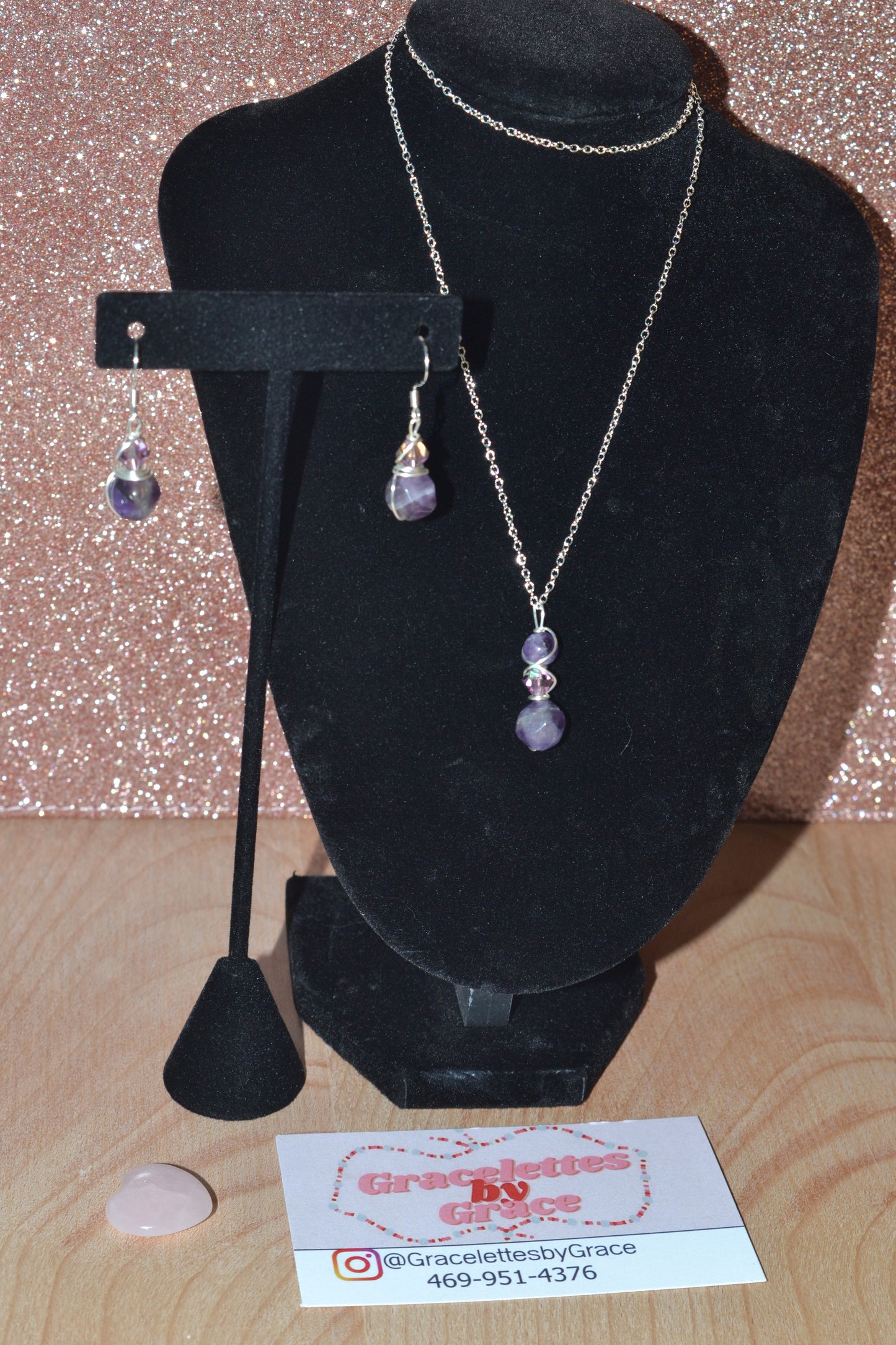 Amethyst & Crystal Sterling Silver Set – Intuition & Elegance (925 Necklace + Earrings)