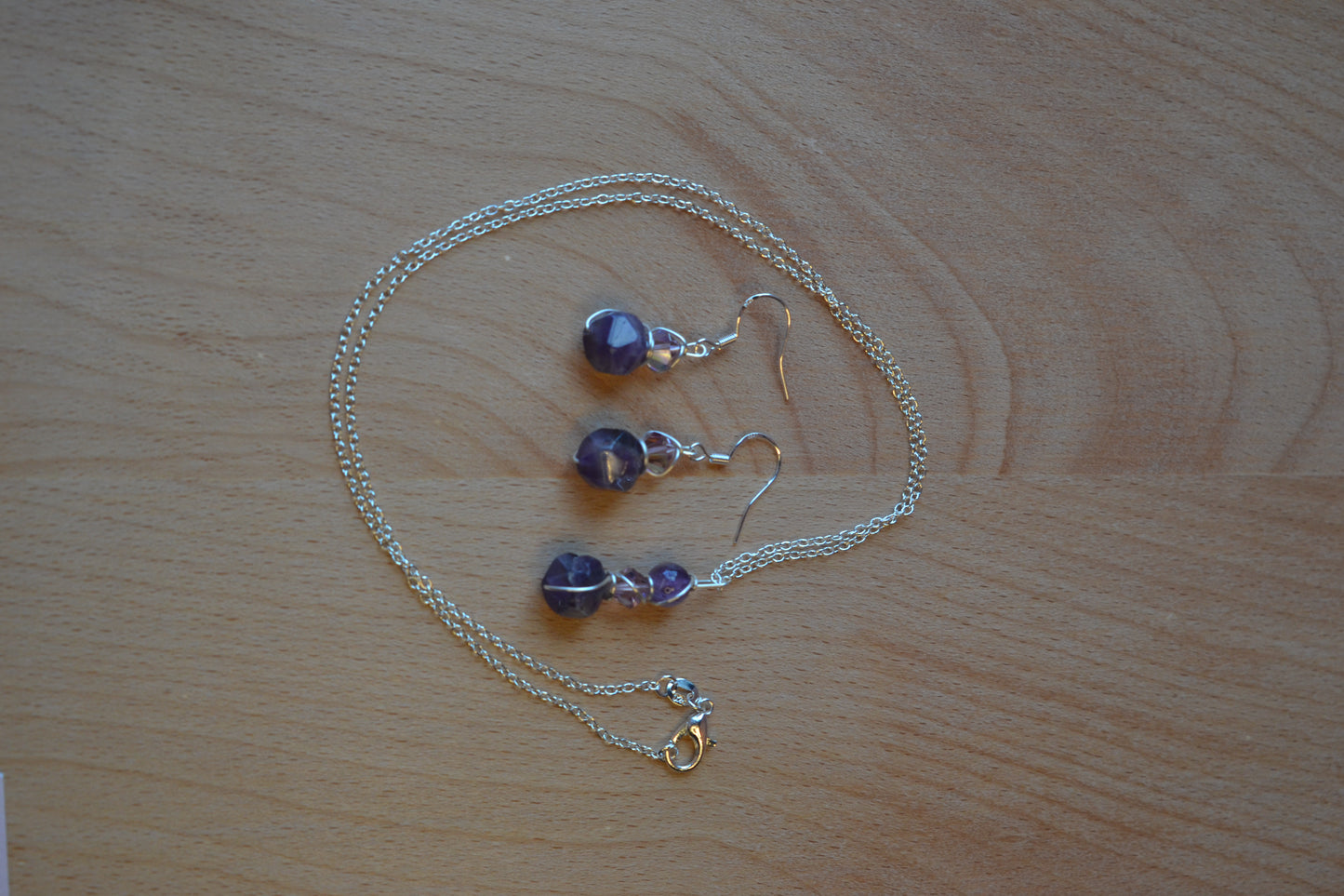 Amethyst & Crystal Sterling Silver Set – Intuition & Elegance (925 Necklace + Earrings)