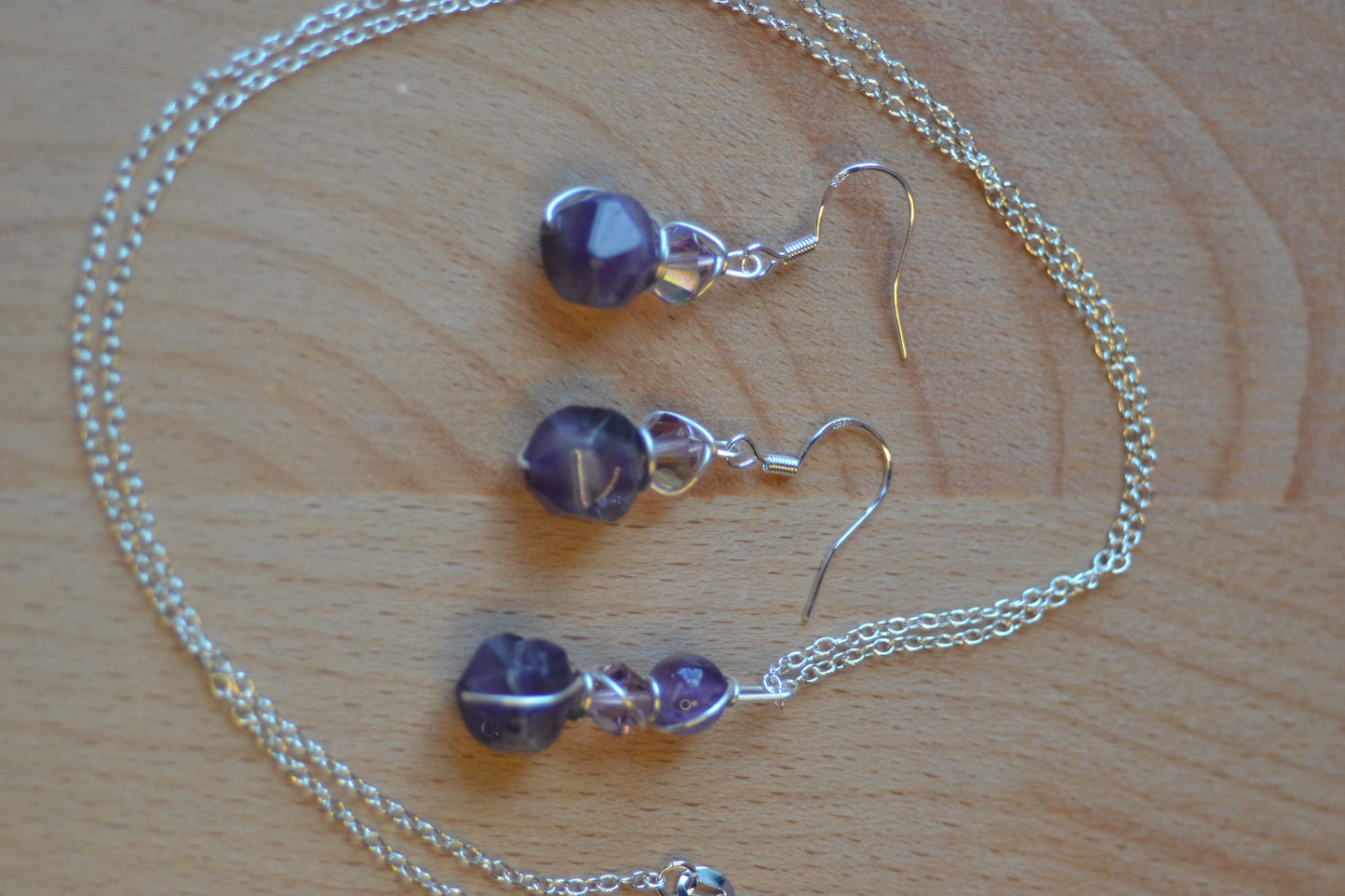 Amethyst & Crystal Sterling Silver Set – Intuition & Elegance (925 Necklace + Earrings)
