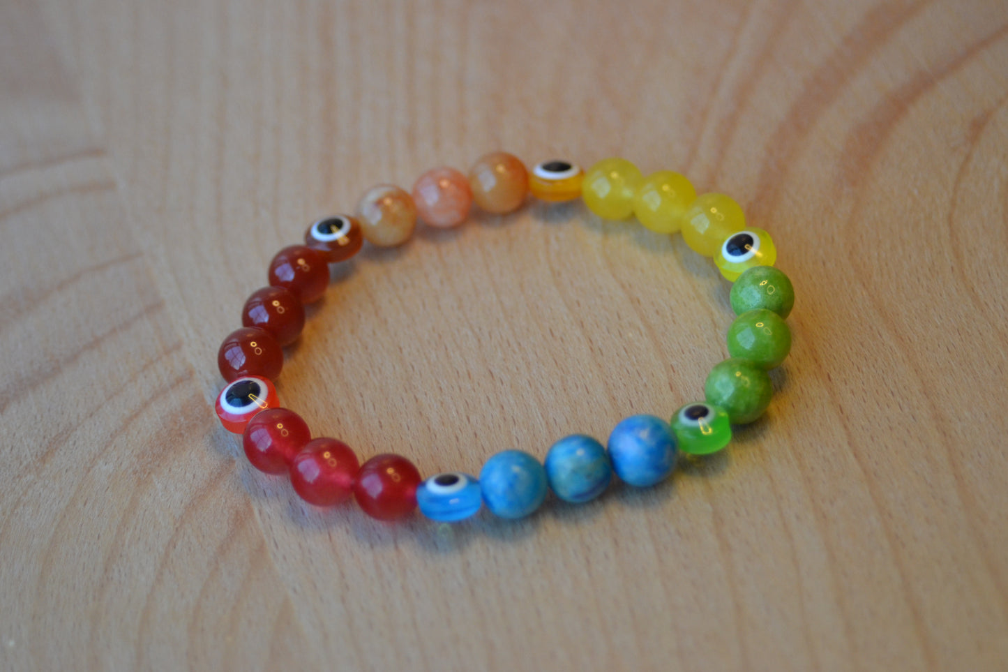 Rainbow Evil Eye Bracelet – Chakra Protection & Vibrational Alignment (6mm Gemstones)