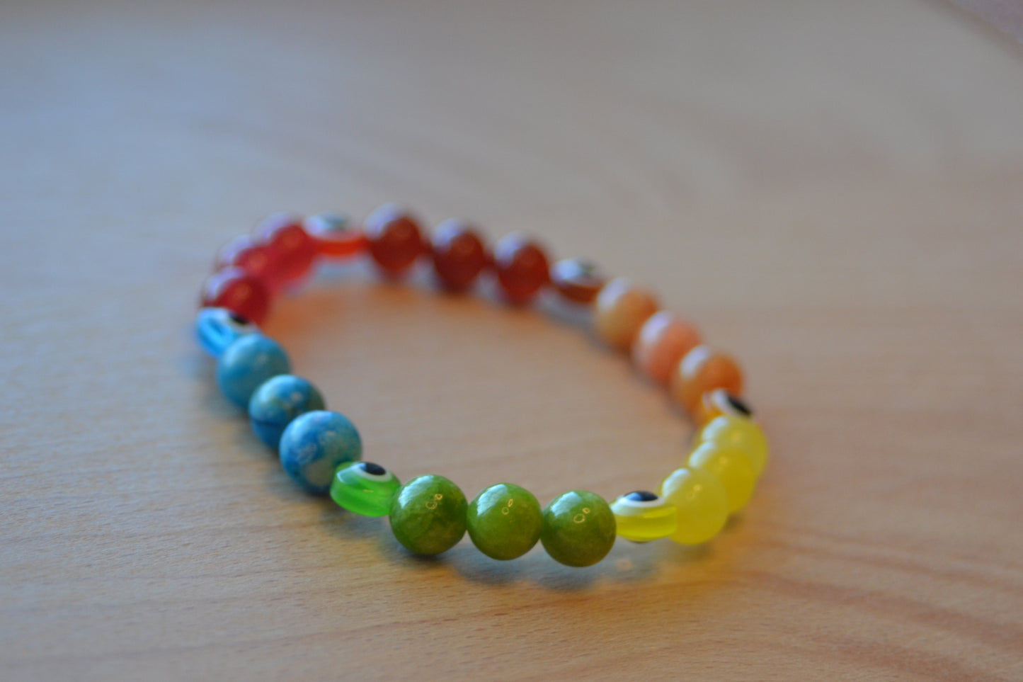 Rainbow Evil Eye Bracelet – Chakra Protection & Vibrational Alignment (6mm Gemstones)