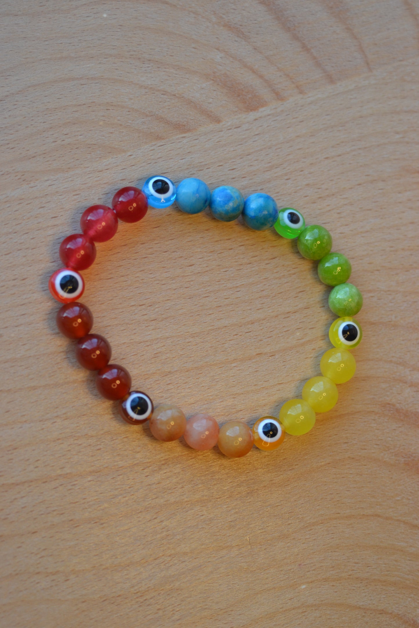 Rainbow Evil Eye Bracelet – Chakra Protection & Vibrational Alignment (6mm Gemstones)