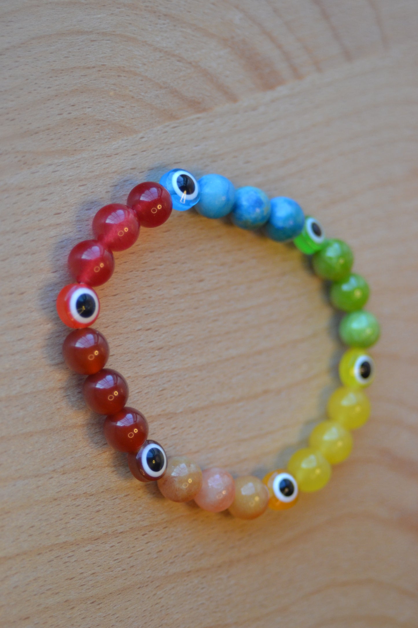 Rainbow Evil Eye Bracelet – Chakra Protection & Vibrational Alignment (6mm Gemstones)