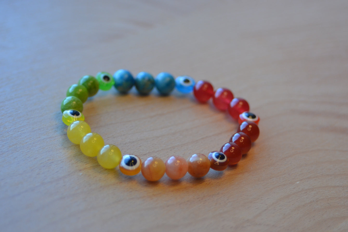 Rainbow Evil Eye Bracelet – Chakra Protection & Vibrational Alignment (6mm Gemstones)