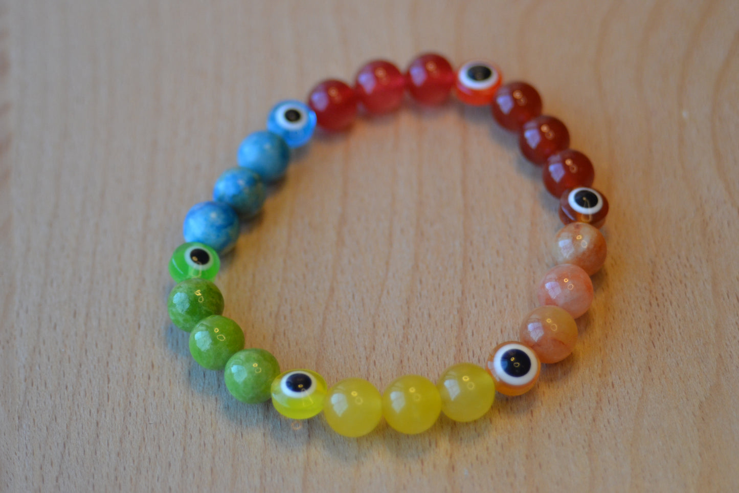 Rainbow Evil Eye Bracelet – Chakra Protection & Vibrational Alignment (6mm Gemstones)
