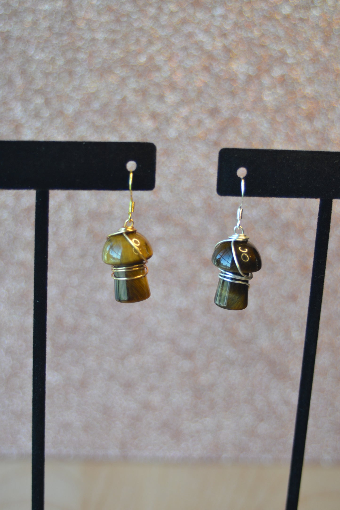 Tigers Eye Mushroom Earrings – Grounded Magic in Gold or Silver (1.5")