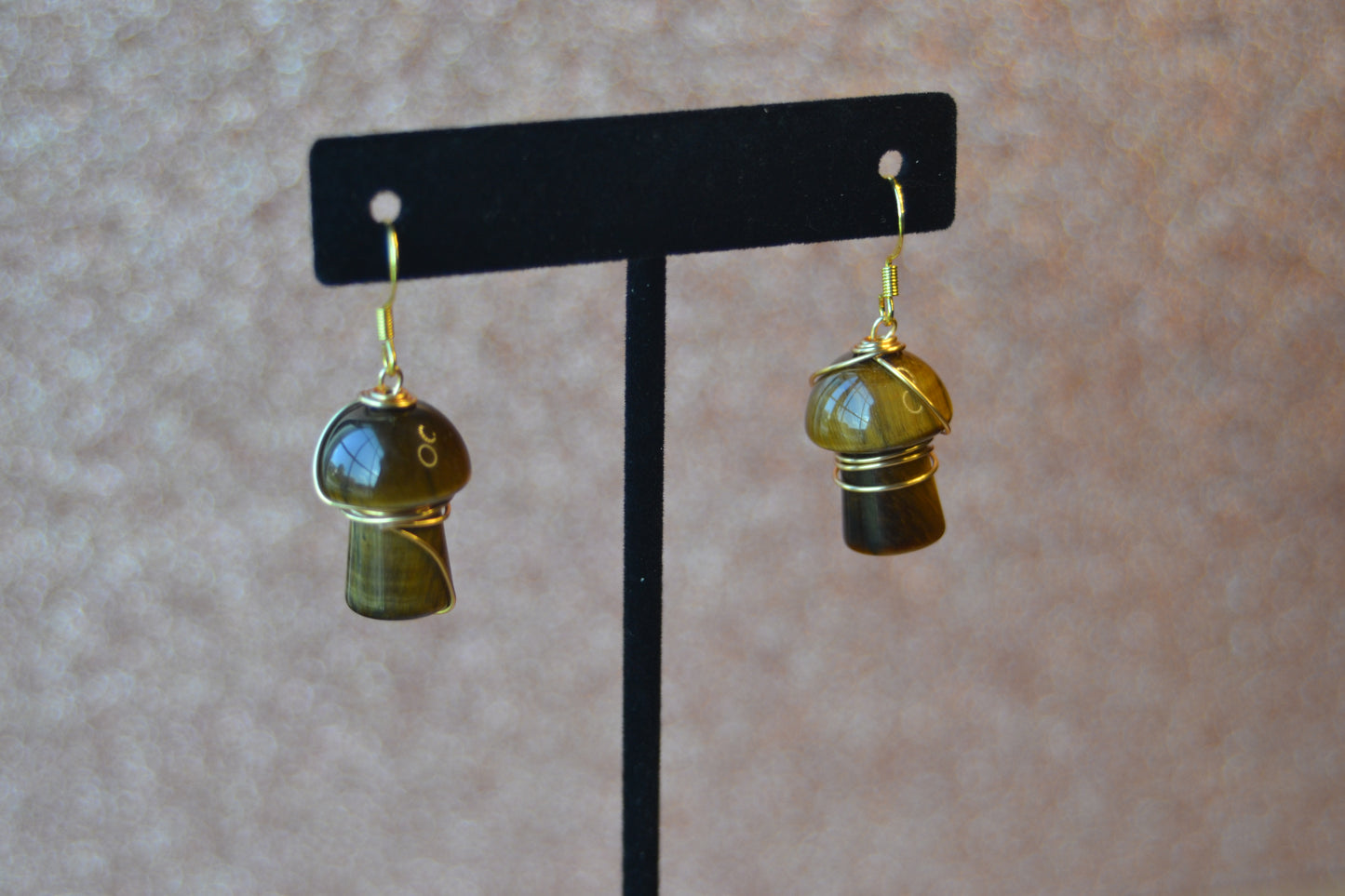 Tigers Eye Mushroom Earrings – Grounded Magic in Gold or Silver (1.5")