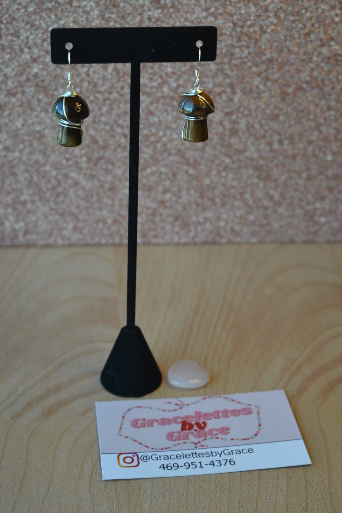 Tigers Eye Mushroom Earrings – Grounded Magic in Gold or Silver (1.5")
